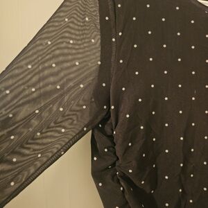 Ardene Black and White Polka Dot Mesh Top